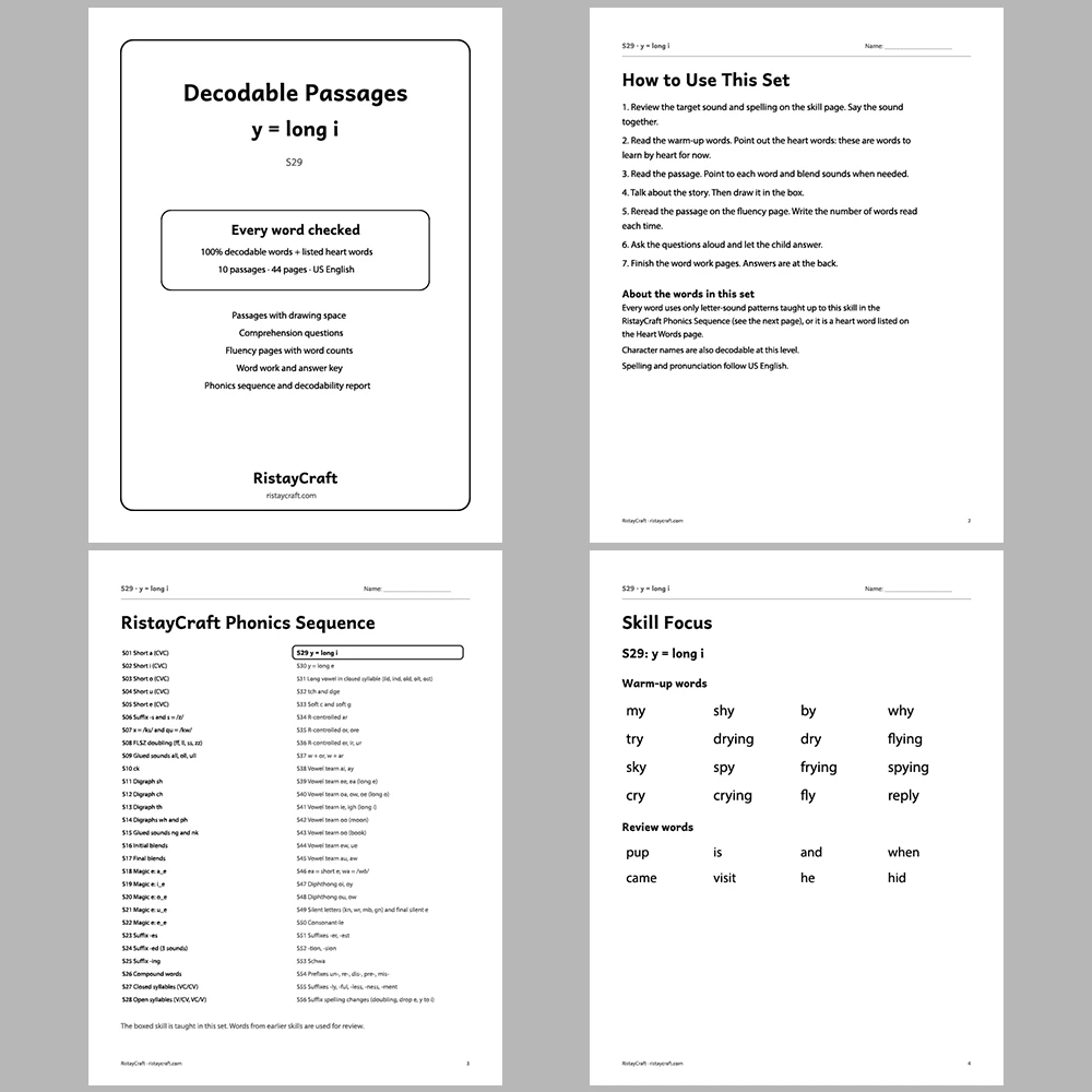 y = long i Decodable Readers | 10 Stories 44 Pages | Phonics Printable PDF | Ages 6-8