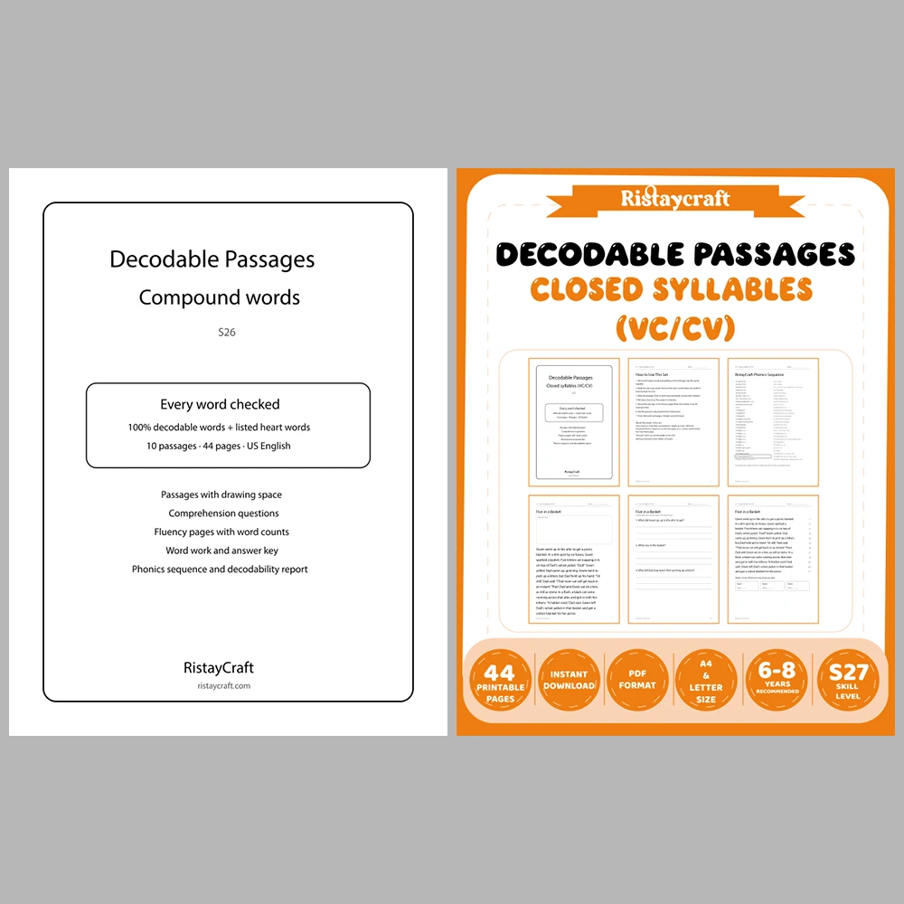 Decodable Readers Bundle 3: Syllables and R-Controlled Vowels | 10 Phonics Packs, 100 Stories | Printable PDF