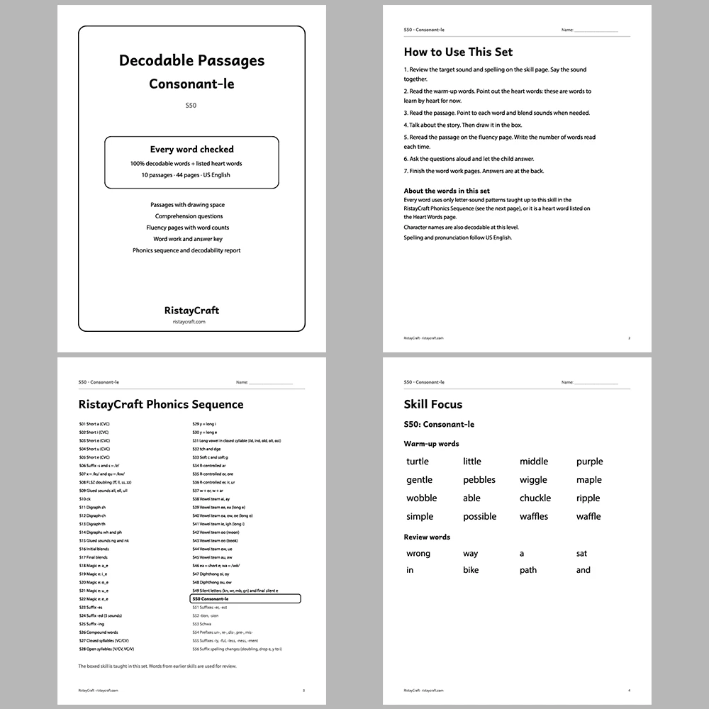Consonant-le Decodable Readers | 10 Stories 44 Pages | Phonics Printable PDF | Ages 6-9