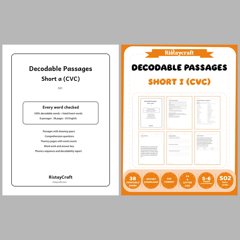 Decodable Readers Bundle 1: Beginning Phonics | 10 Phonics Packs, 80 Stories | Printable PDF