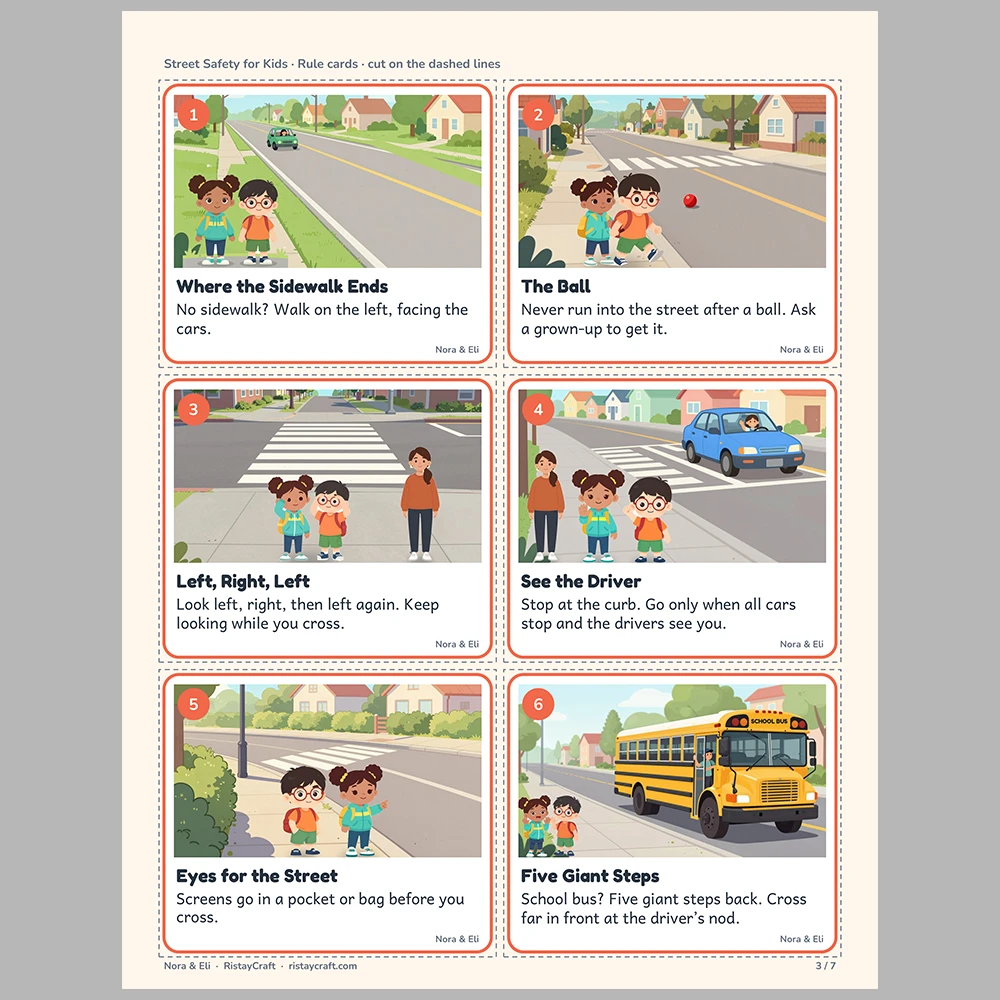 Street Safety for Kids Picture Rule Cards | Printable Visual Sequence Cards for Kids Ages 5–8 | Safety Rules Companion