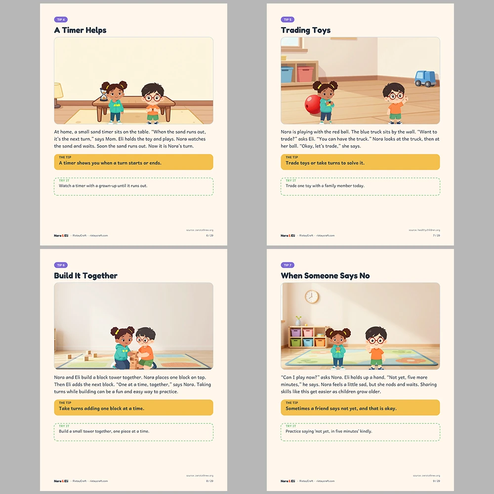 Sharing and Taking Turns Social Narrative for Kids | 29-Page Printable Big Moment Story Ages 4-8 | Turn Taking Stories Activities