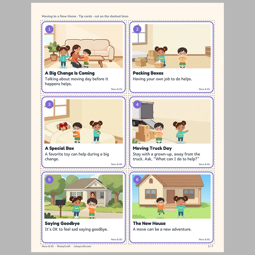 Moving to a New Home Picture Tip Cards | Printable Visual Sequence Cards for Kids Ages 4–8 | Social Narrative Companion