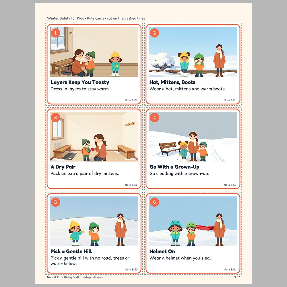 Winter Safety for Kids Picture Rule Cards | Printable Visual Sequence Cards for Kids Ages 5–8 | Safety Rules Companion