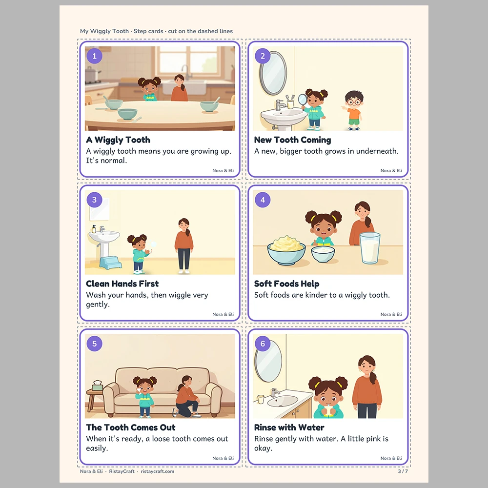 My Wiggly Tooth Picture Step Cards | Printable Visual Sequence Cards for Kids Ages 4–8 | Social Narrative Companion