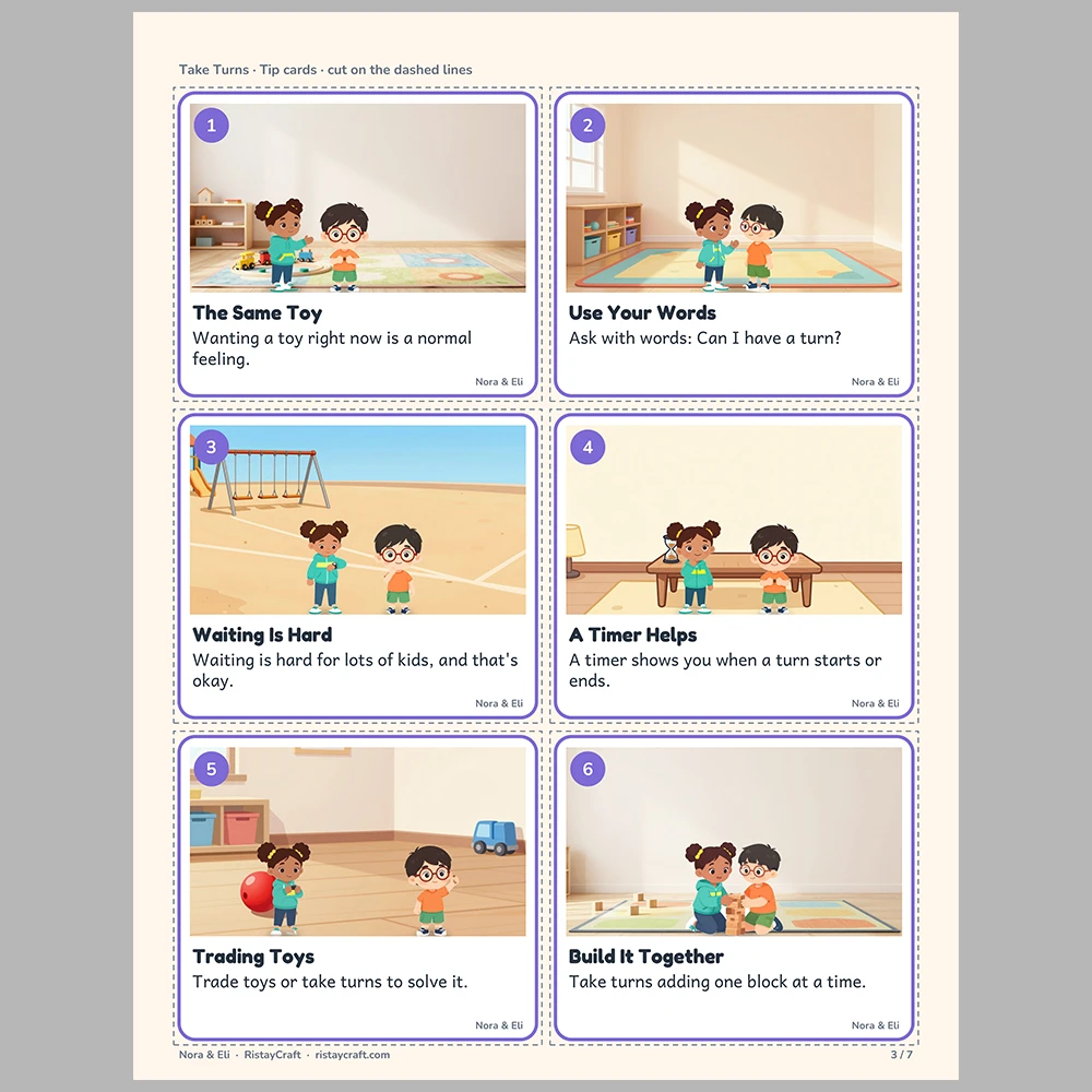 Take Turns Picture Tip Cards | Printable Visual Sequence Cards for Kids Ages 4–8 | Social Narrative Companion