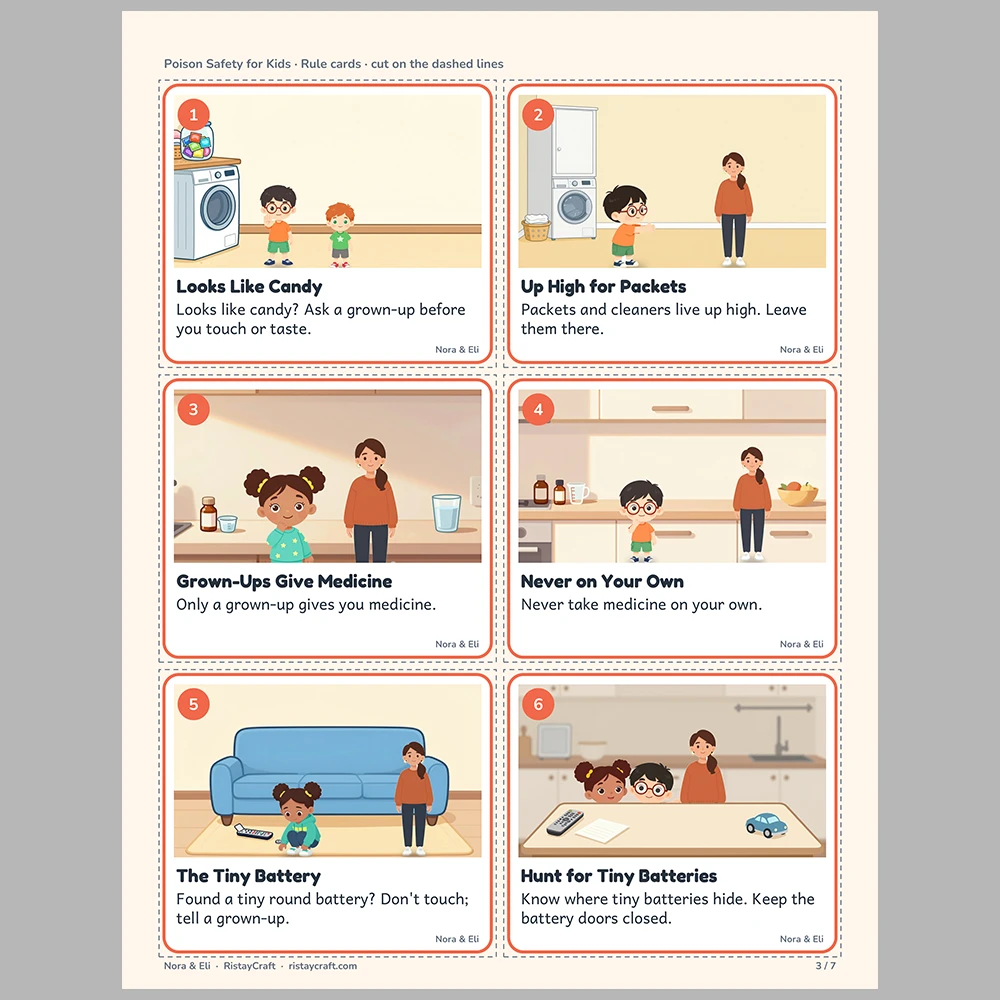 Poison Safety for Kids Picture Rule Cards | Printable Visual Sequence Cards for Kids Ages 5–8 | Safety Rules Companion