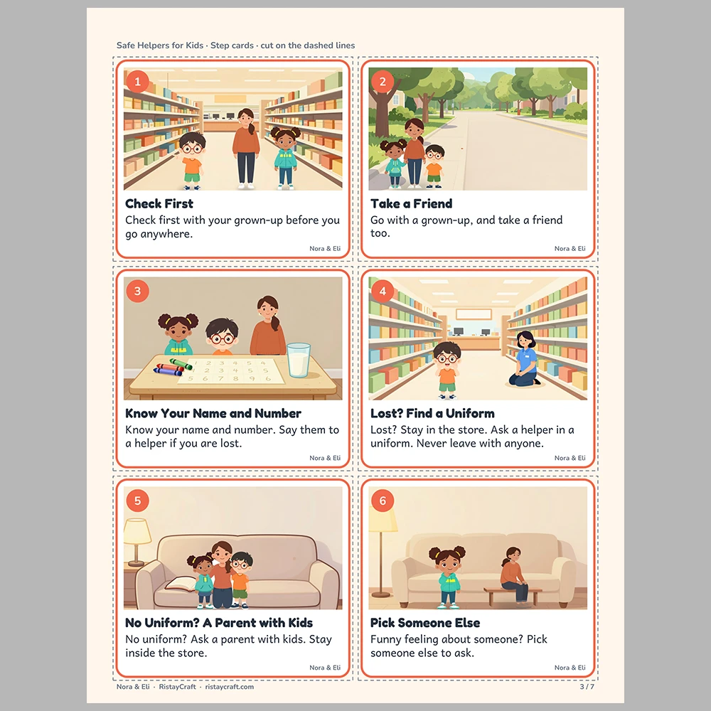 Safe Helpers for Kids Picture Step Cards | Printable Visual Sequence Cards for Kids Ages 5–8 | Safety Rules Companion