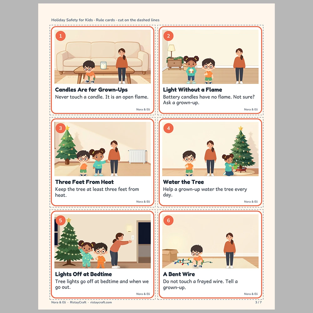 Holiday Safety for Kids Picture Rule Cards | Printable Visual Sequence Cards for Kids Ages 5–8 | Safety Rules Companion