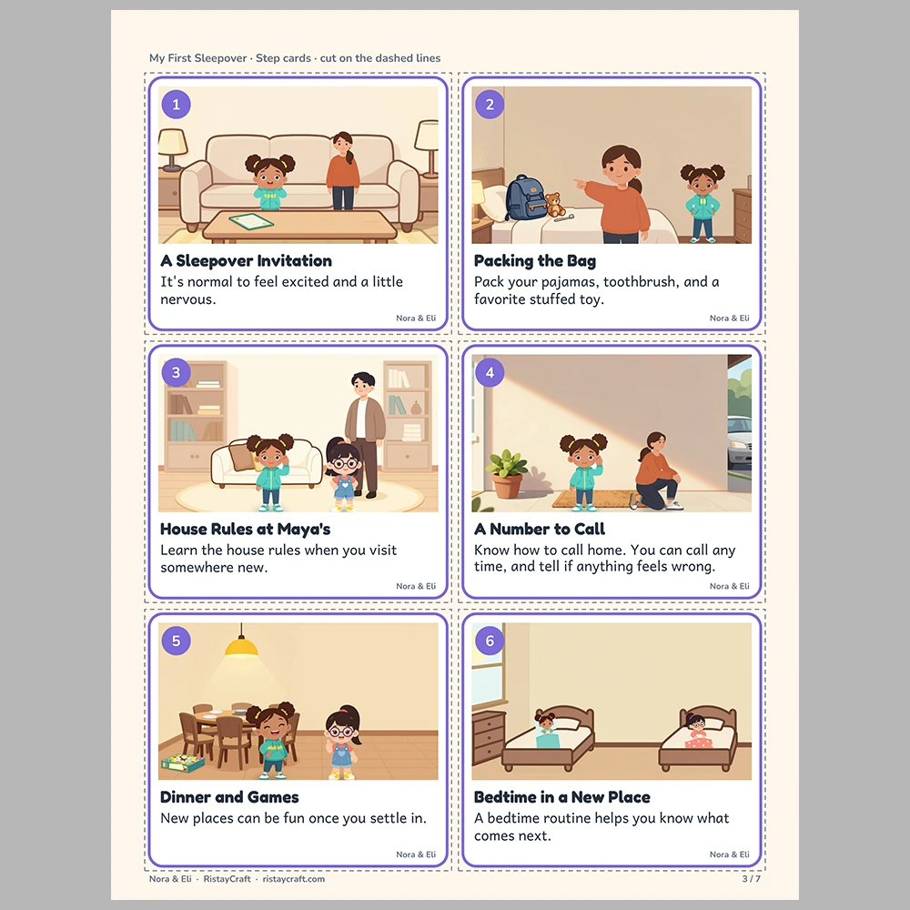 My First Sleepover Picture Step Cards | Printable Visual Sequence Cards for Kids Ages 4–8 | Social Narrative Companion