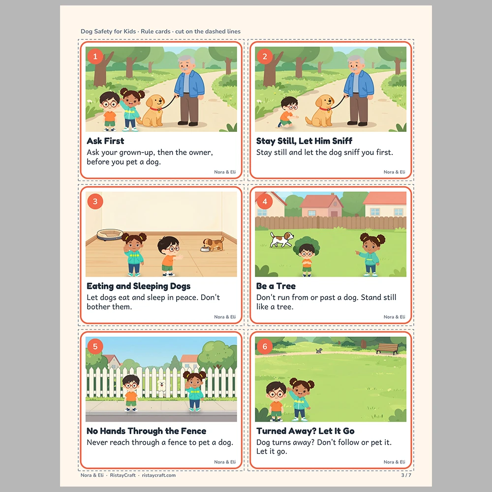 Dog Safety for Kids Picture Rule Cards | Printable Visual Sequence Cards for Kids Ages 5–8 | Safety Rules Companion