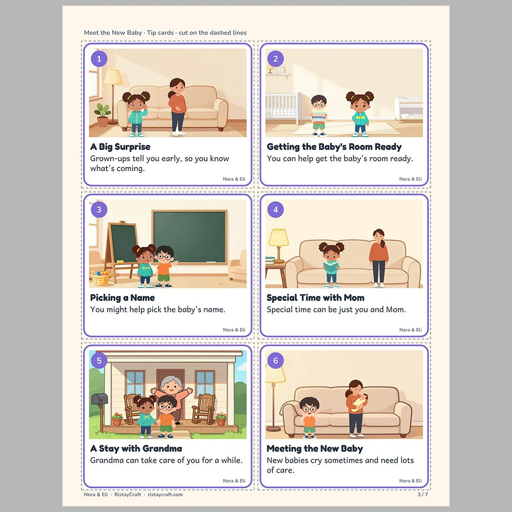 Meet the New Baby Picture Tip Cards | Printable Visual Sequence Cards for Kids Ages 4–8 | Social Narrative Companion