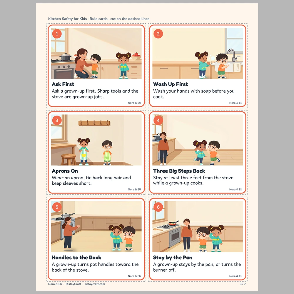 Kitchen Safety for Kids Picture Rule Cards | Printable Visual Sequence Cards for Kids Ages 5–8 | Safety Rules Companion