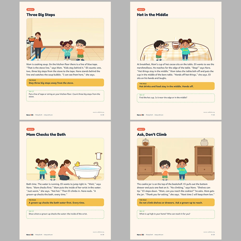 Home Safety for Kids Printable | 29-Page Safe at Home Workbook Ages 5–8 | Medicine Stove Window Rules Stories Activities