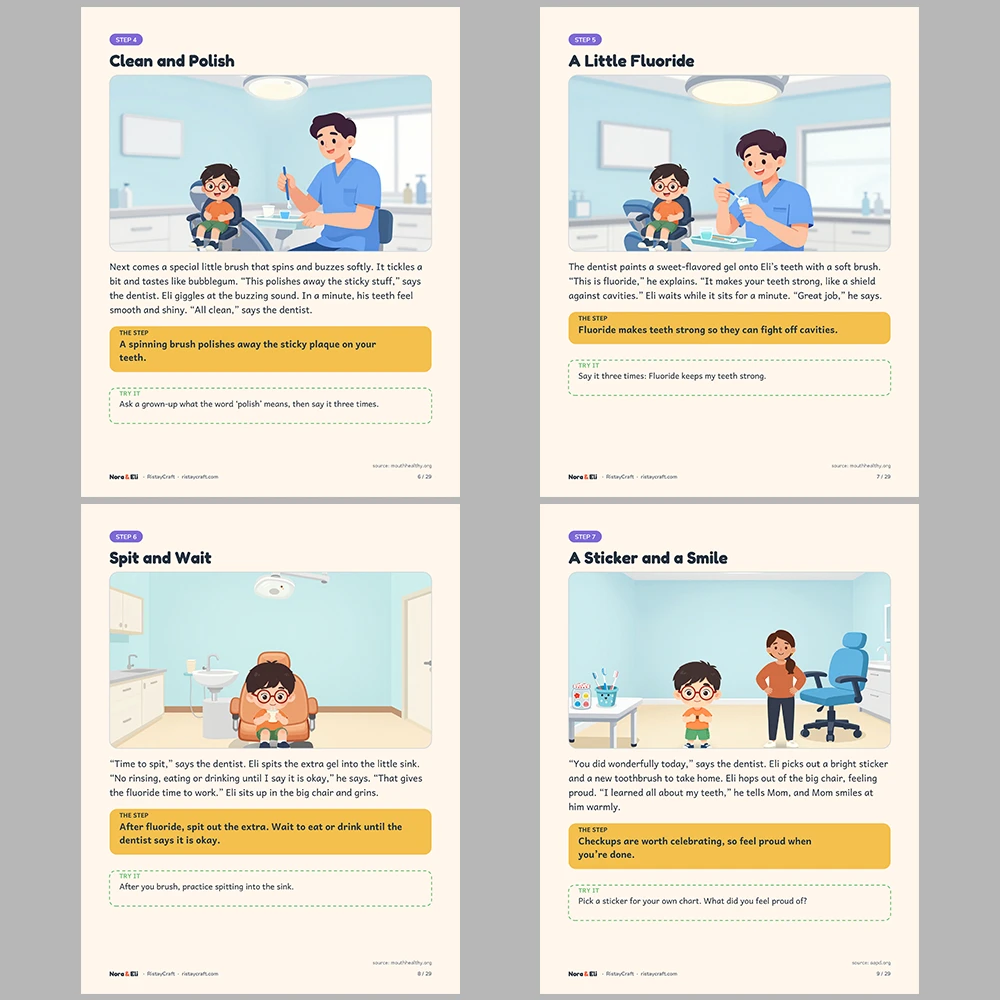 First Dentist Visit Social Narrative for Kids | 29-Page Printable Big Moment Story Ages 4–8 | Dental Checkup Story Activities
