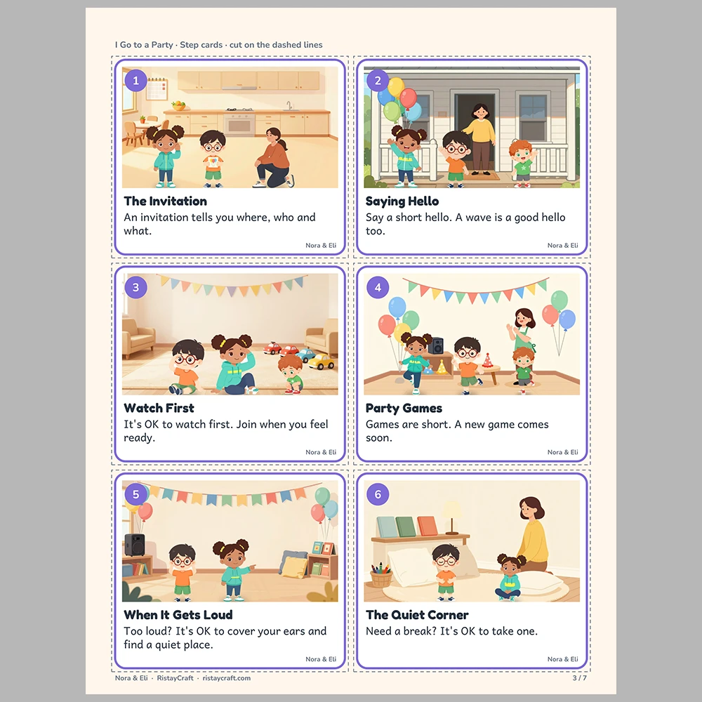 I Go to a Party Picture Step Cards | Printable Visual Sequence Cards for Kids Ages 4–8 | Social Narrative Companion