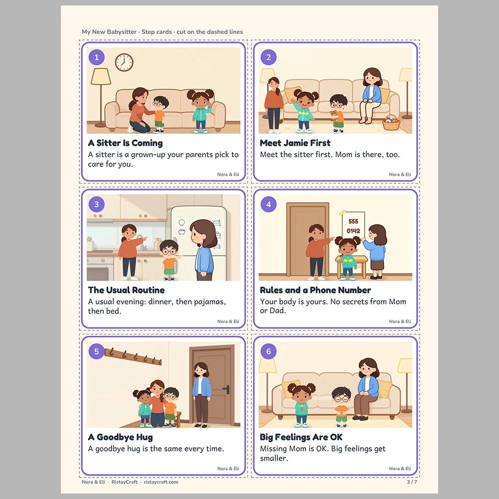 My New Babysitter Picture Step Cards | Printable Visual Sequence Cards for Kids Ages 4–8 | Social Narrative Companion