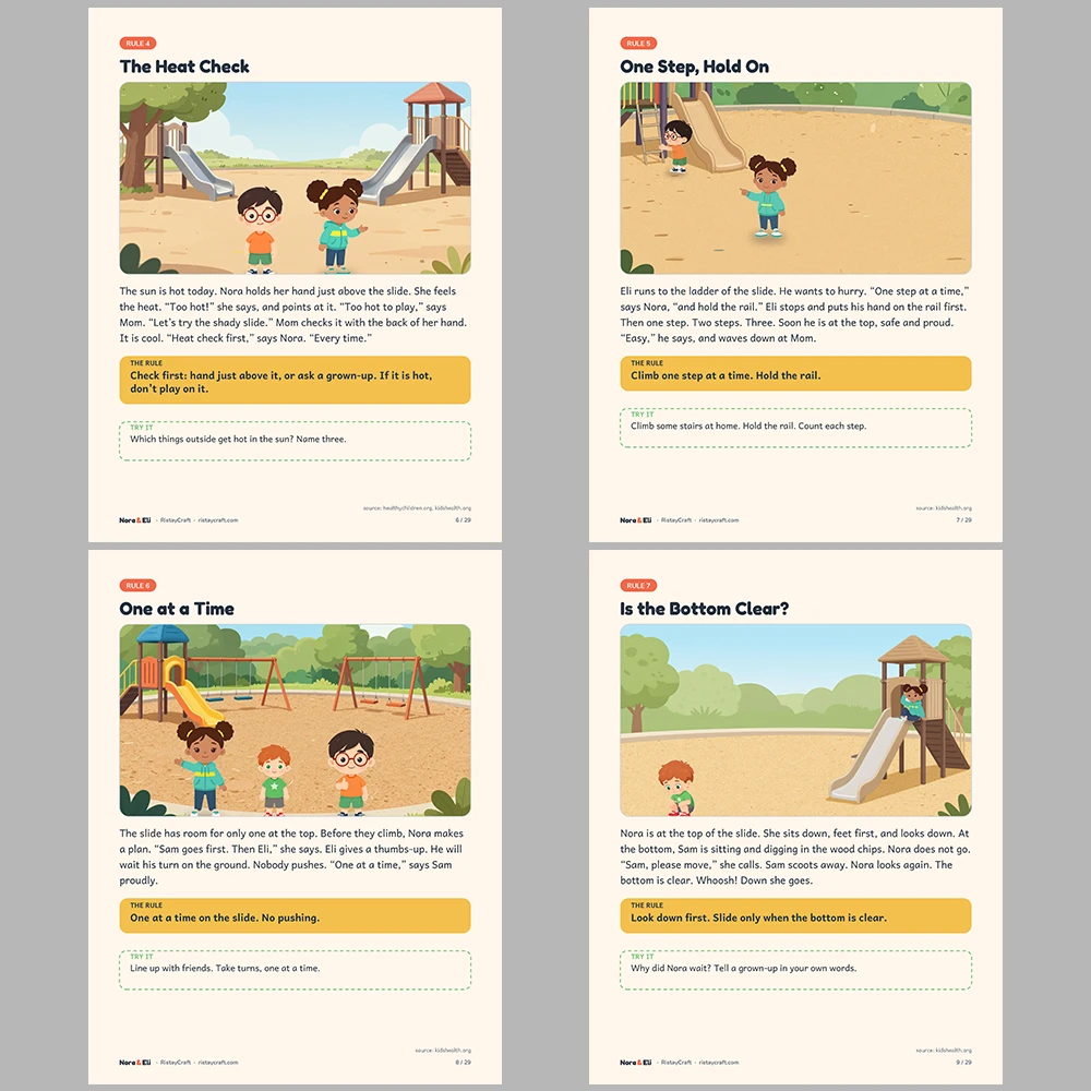 Playground Safety for Kids Printable | 29-Page Recess and Park Safety Workbook Ages 5–8 | Stories Activities