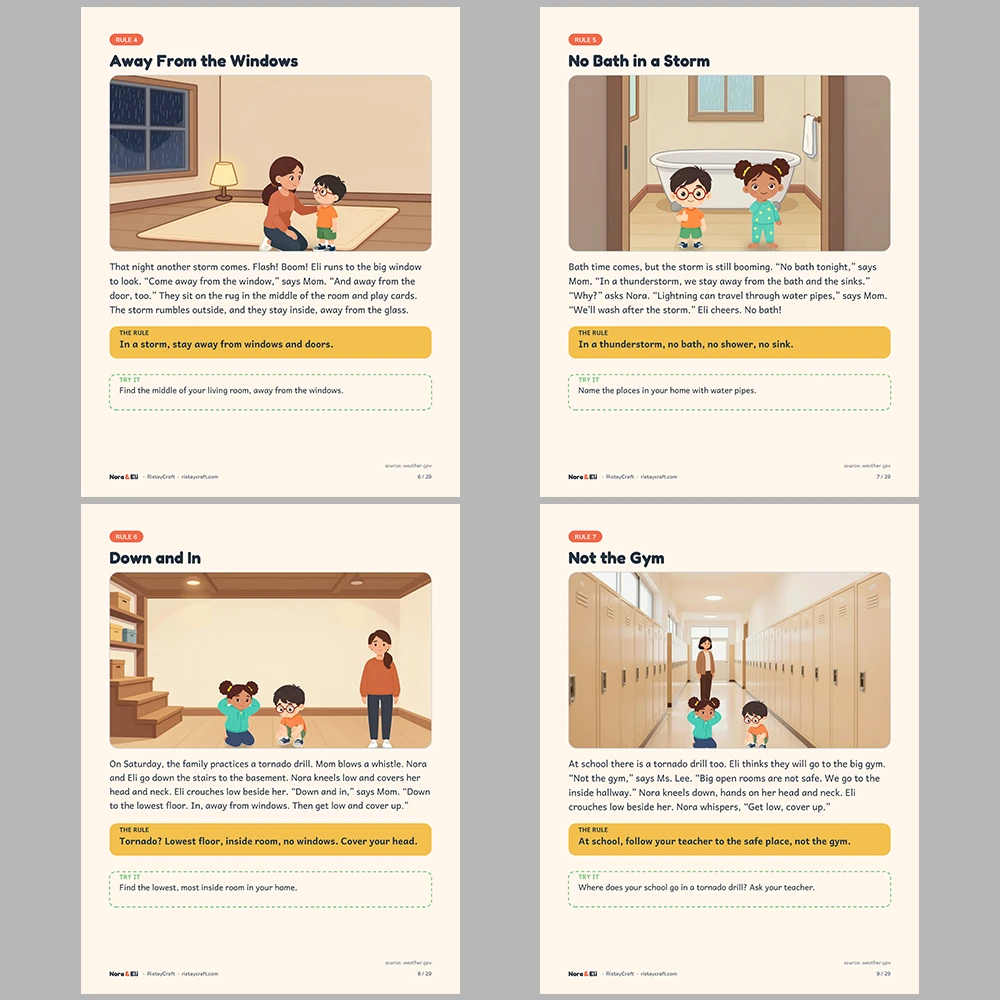 Weather Safety for Kids Printable | 29-Page Storm Tornado Flood Safety Workbook Ages 5–8 | Stories Activities