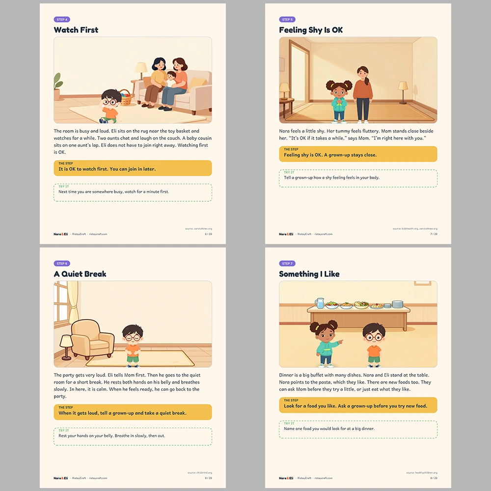 Big Family Gatherings Social Narrative for Kids | 29-Page Printable Big Moment Story Ages 4–8 | Family Party Shy Feelings Activities