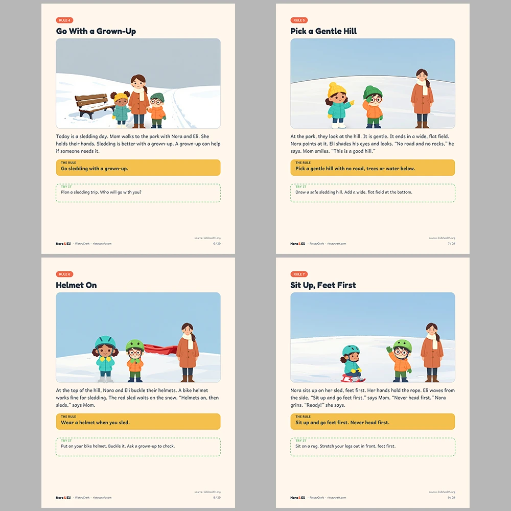 Winter Safety for Kids Printable | 29-Page Snow and Ice Safety Workbook Ages 5–8 | Sledding Layers Cold Weather Activities