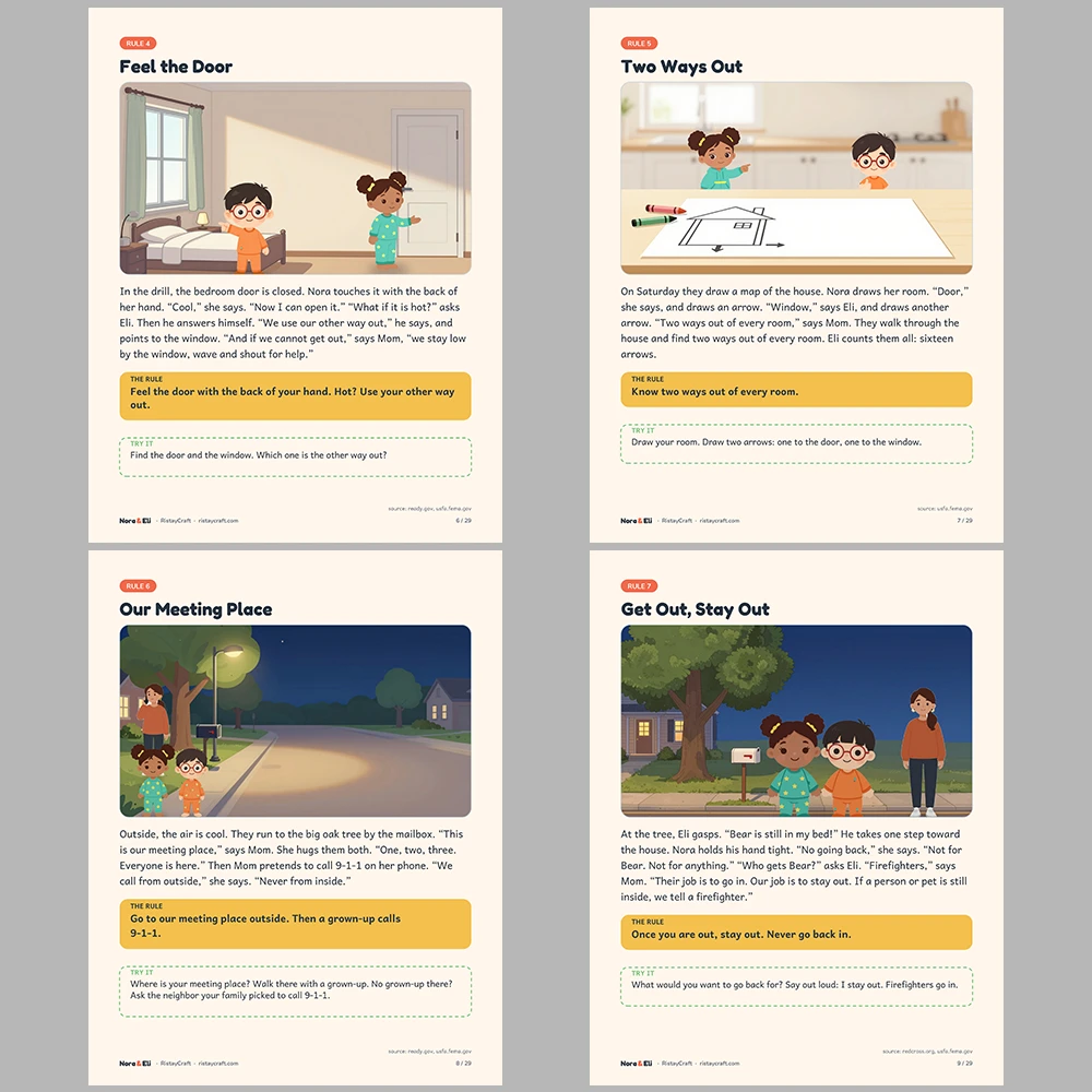 Fire Safety for Kids Printable | 29-Page Fire Drill and Escape Plan Workbook Ages 5–8 | Smoke Alarm Stories Activities