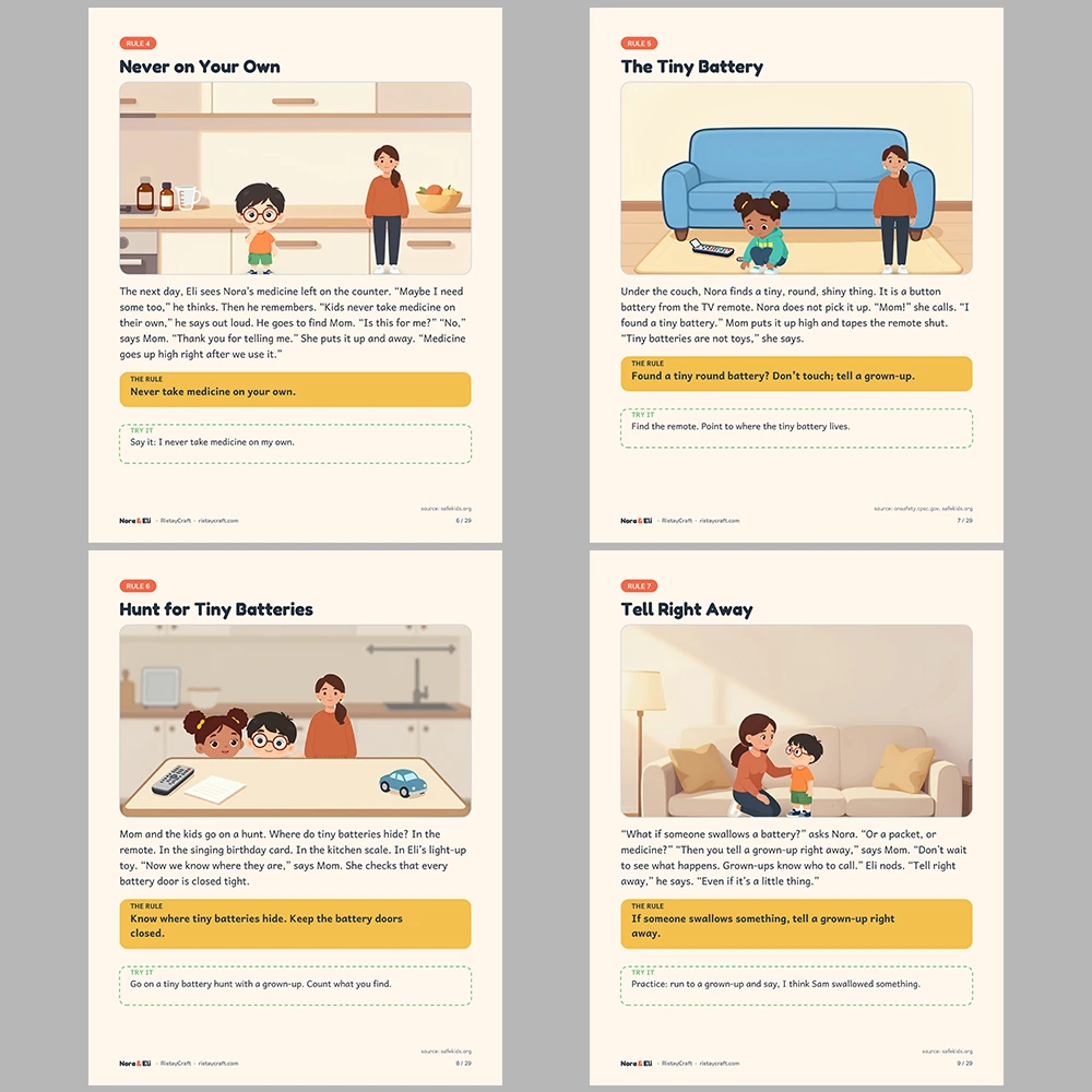 Poison Safety for Kids Printable | 29-Page Medicine Battery and Laundry Packet Safety Workbook Ages 5–8 | Stories Activities