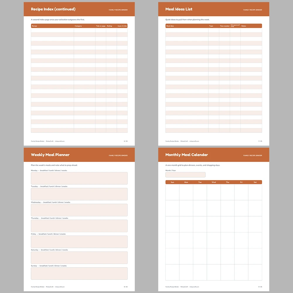 Family Recipe Binder Printable | Recipe Book Template PDF | Recipe Cards, Meal Planner, Pantry List | Instant Download