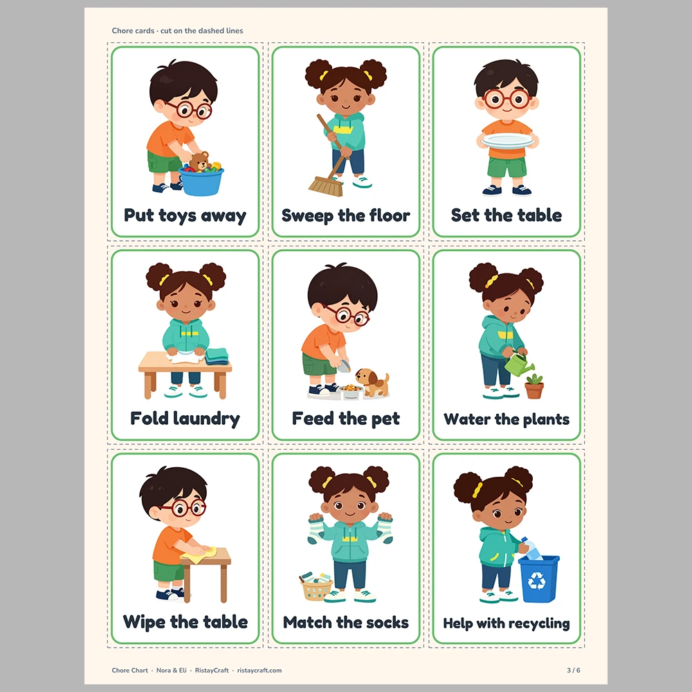 Kids Chore Chart and Reward Chart Printable | 11 Picture Chore Cards, Weekly Star Chart & Reward Tracker | Toddler Preschool Ages 3-8