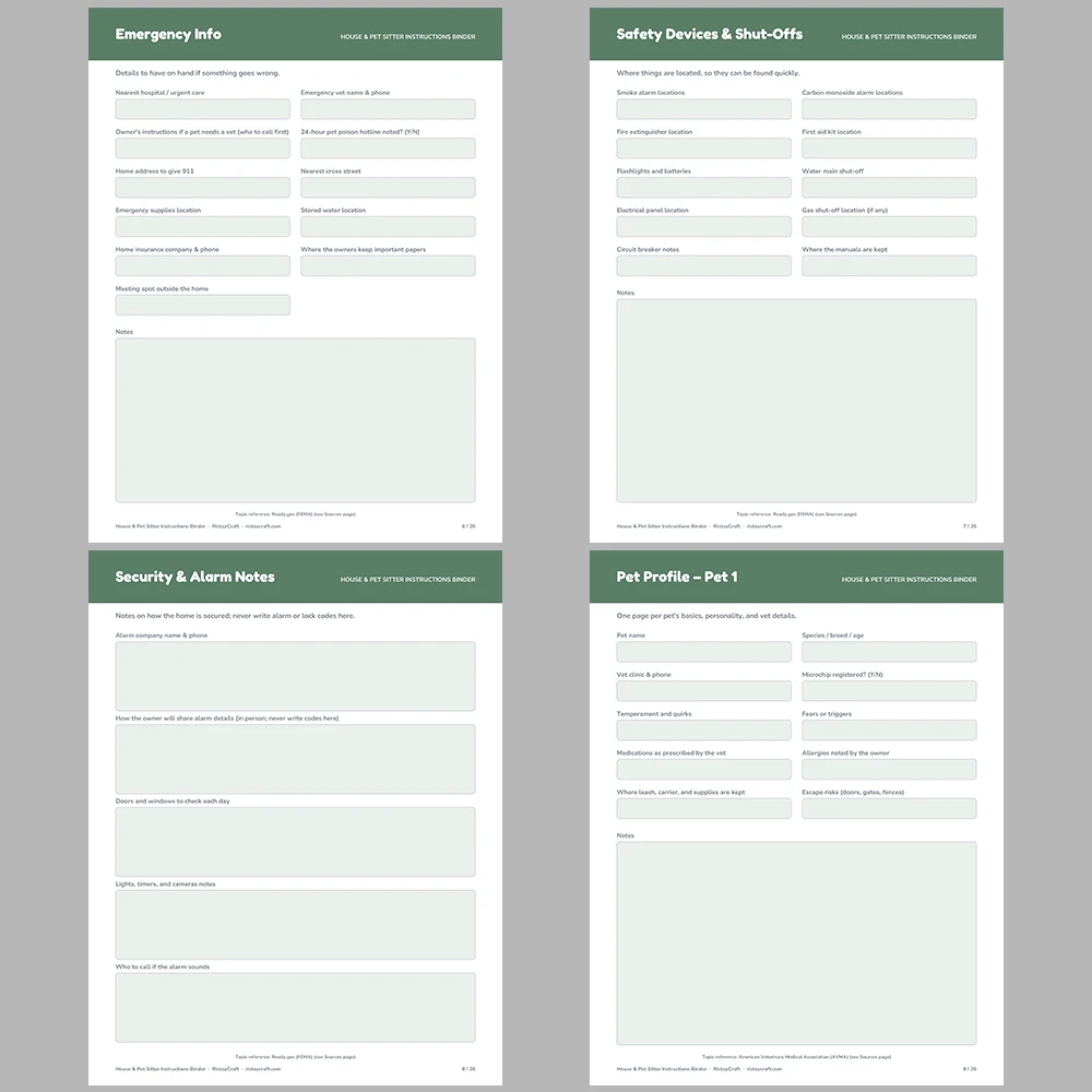 House Sitter Binder Printable | Pet Sitter Instructions | Home Info, Pet Care, Plant Care, Daily Log | Instant Download PDF