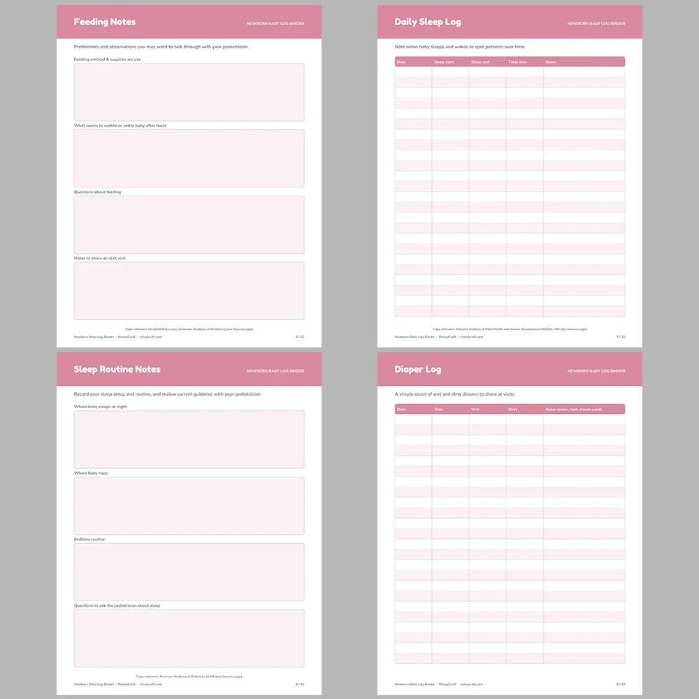 Newborn Baby Log Binder Printable | Feeding, Sleep, Diaper & Growth Tracker | Baby Planner Instant Download PDF