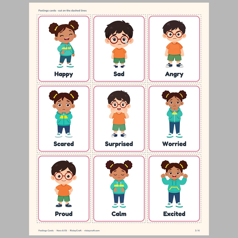 Feelings Picture Cards for Kids | 16 Emotions Flash Cards, Feelings Check-In Chart & Weekly Feelings Chart | Printable SEL Ages 3-8