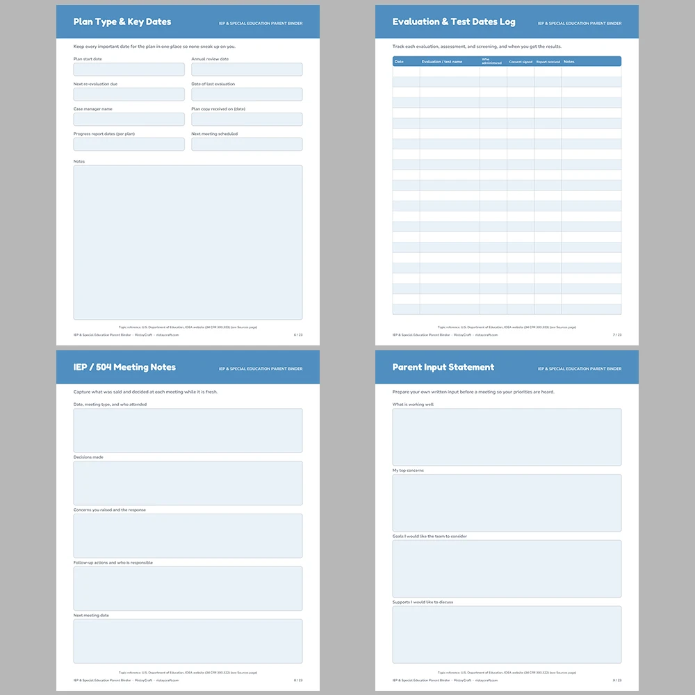 IEP Binder Printable | Special Education Parent Organizer | 504 Plan Meeting Notes, Goals Tracker & Communication Log | PDF