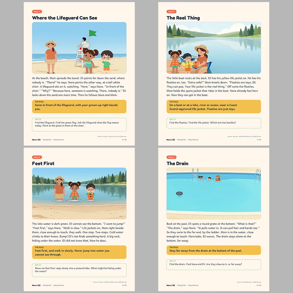 Water Safety for Kids Printable | 29-Page Pool Beach Lake Safety Workbook Ages 5–8 | Stories Activities | Instant Download