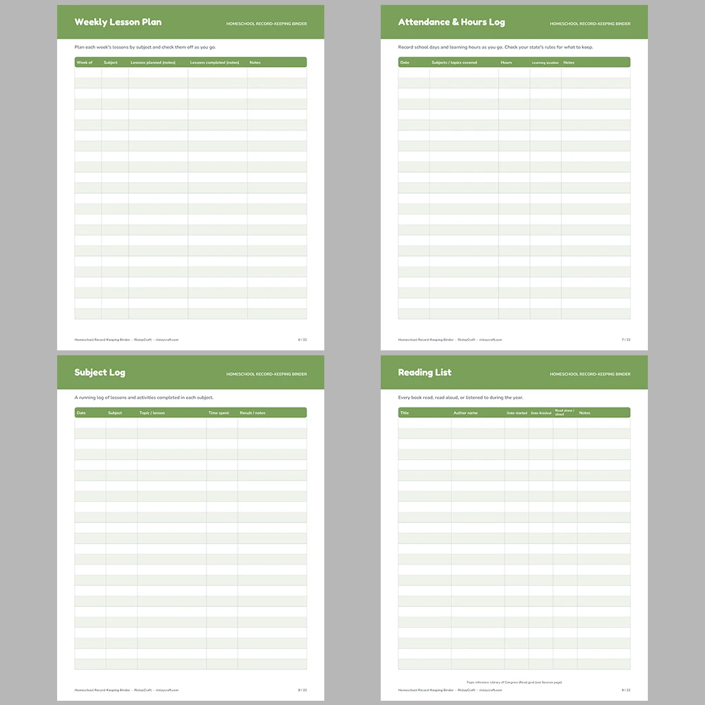 Homeschool Record Keeping Binder Printable | Attendance & Hours Log, Reading List, Field Trip Log, Portfolio Tracker | PDF