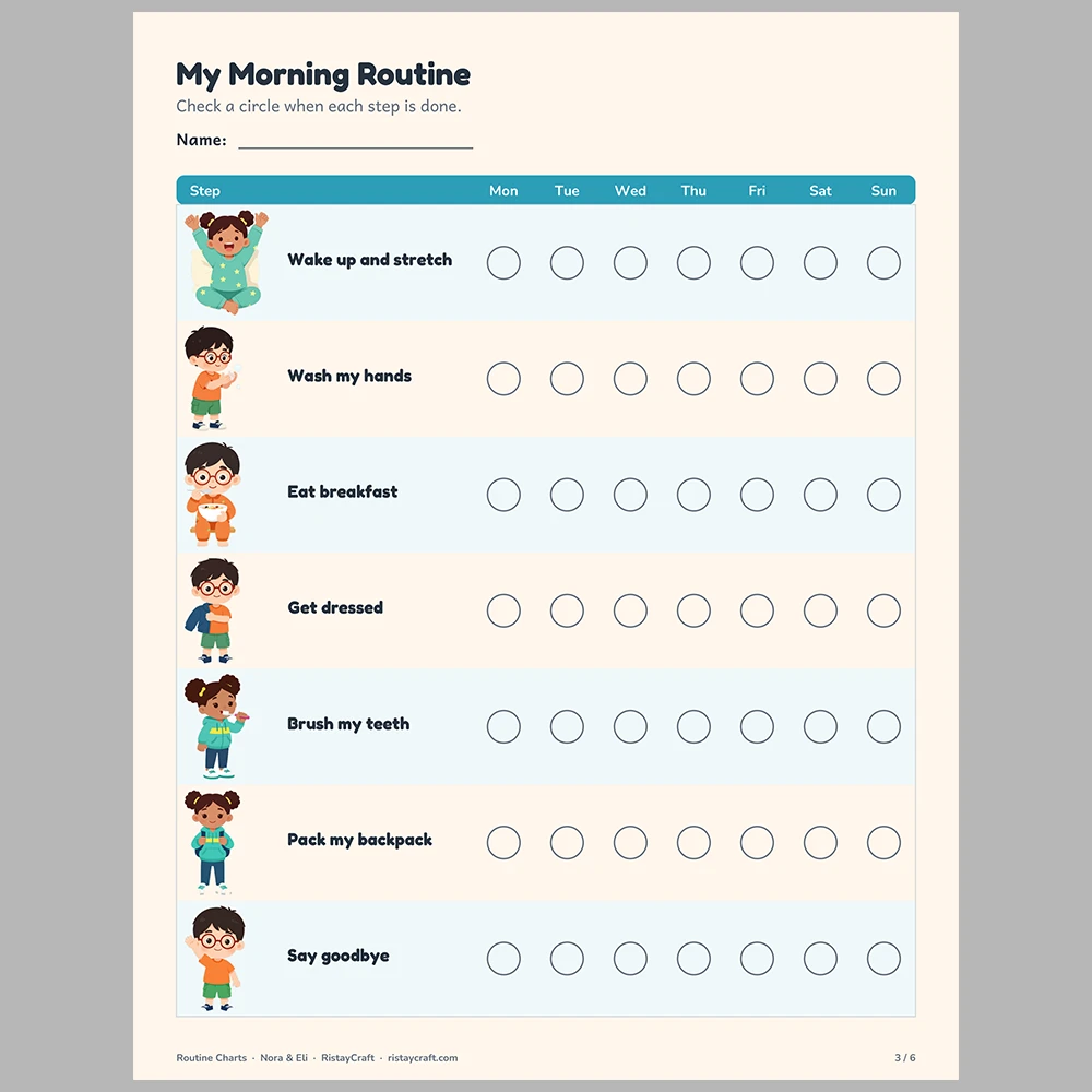Morning and Bedtime Routine Chart for Kids | Visual Picture Routine Cards & Weekly Checklist | Printable Toddler Preschool Ages 3-8