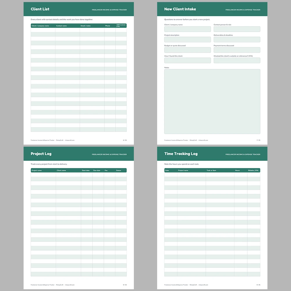 Freelancer Income & Expense Tracker Printable | Self Employed Bookkeeping Binder | Invoice, Mileage, Client Log | Instant PDF