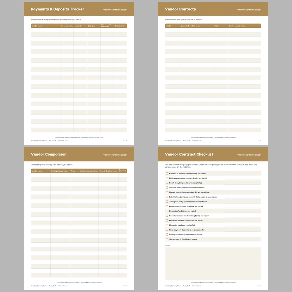 Wedding Planning Binder Printable | Wedding Planner Organizer PDF | Budget, Guest List, Vendor Tracker, Timeline | Instant Download