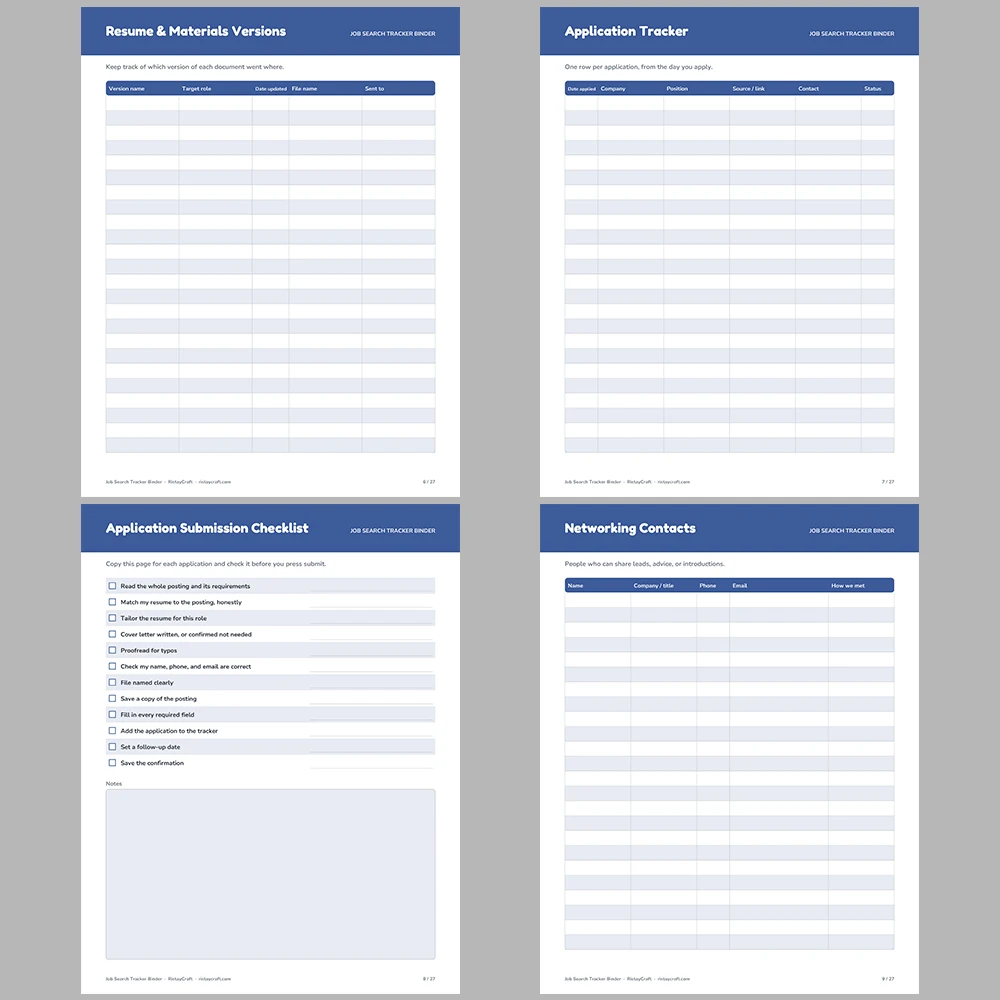 Job Search Tracker Binder Printable | Job Application Tracker, Interview Log, Networking & Offer Comparison | Instant Download PDF