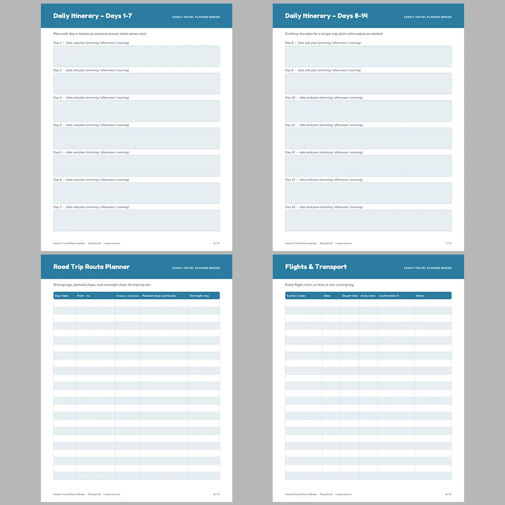 Family Travel Planner Printable | Vacation Binder PDF | Itinerary, Packing List, Budget, Documents Checklist | Instant Download