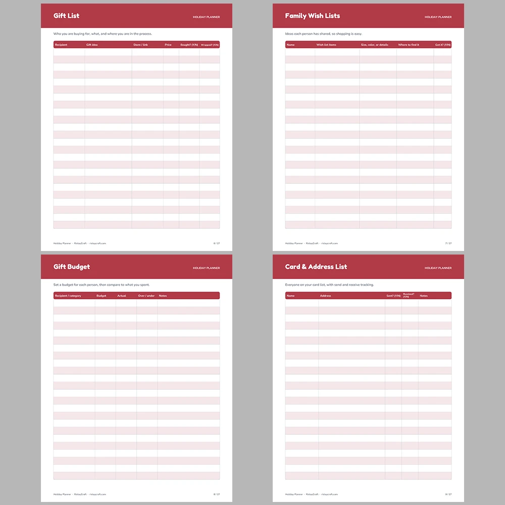 Holiday Planner Printable | Christmas Planner Binder PDF | Gift List, Budget, Menu, Cards, Calendar | Instant Download