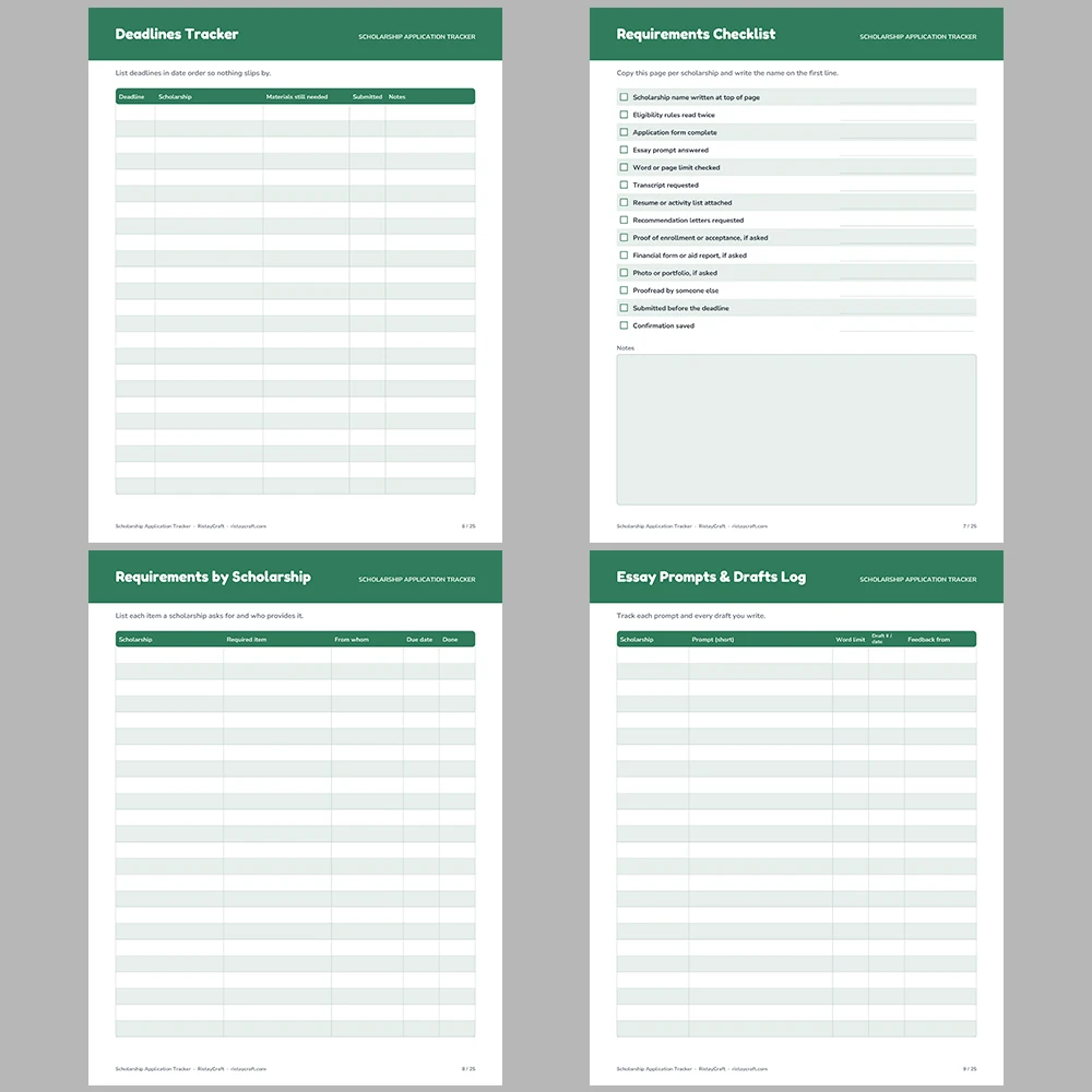 Scholarship Application Tracker Printable | Scholarship Planner, Essay & Deadline Log, Scam Checklist | Instant Download PDF