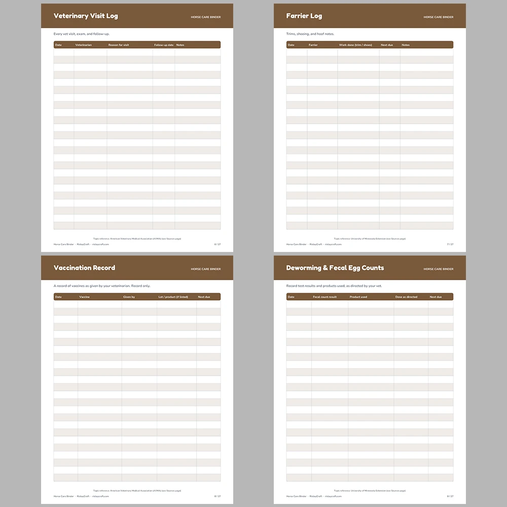 Horse Care Binder Printable | Horse Health Record Log | Farrier & Vaccination Tracker | Equine Planner PDF | Instant Download