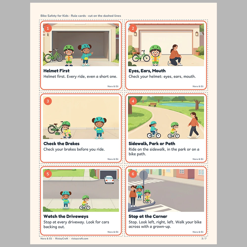 Bike Safety for Kids Picture Rule Cards | Printable Visual Sequence Cards for Kids Ages 5–8 | Safety Rules Companion