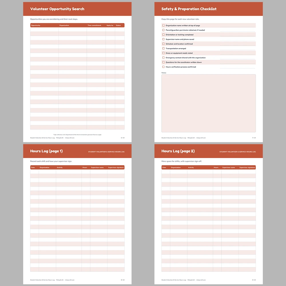 Student Volunteer Hours Log Printable | Community Service Tracker with Supervisor Signature | Instant Download PDF