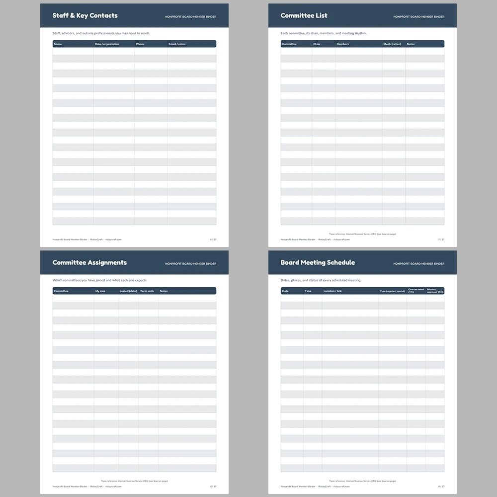Nonprofit Board Member Binder Printable | Board Roster, Committees, Meeting Notes, Action Items & Donor Log | Fillable PDF Organizer