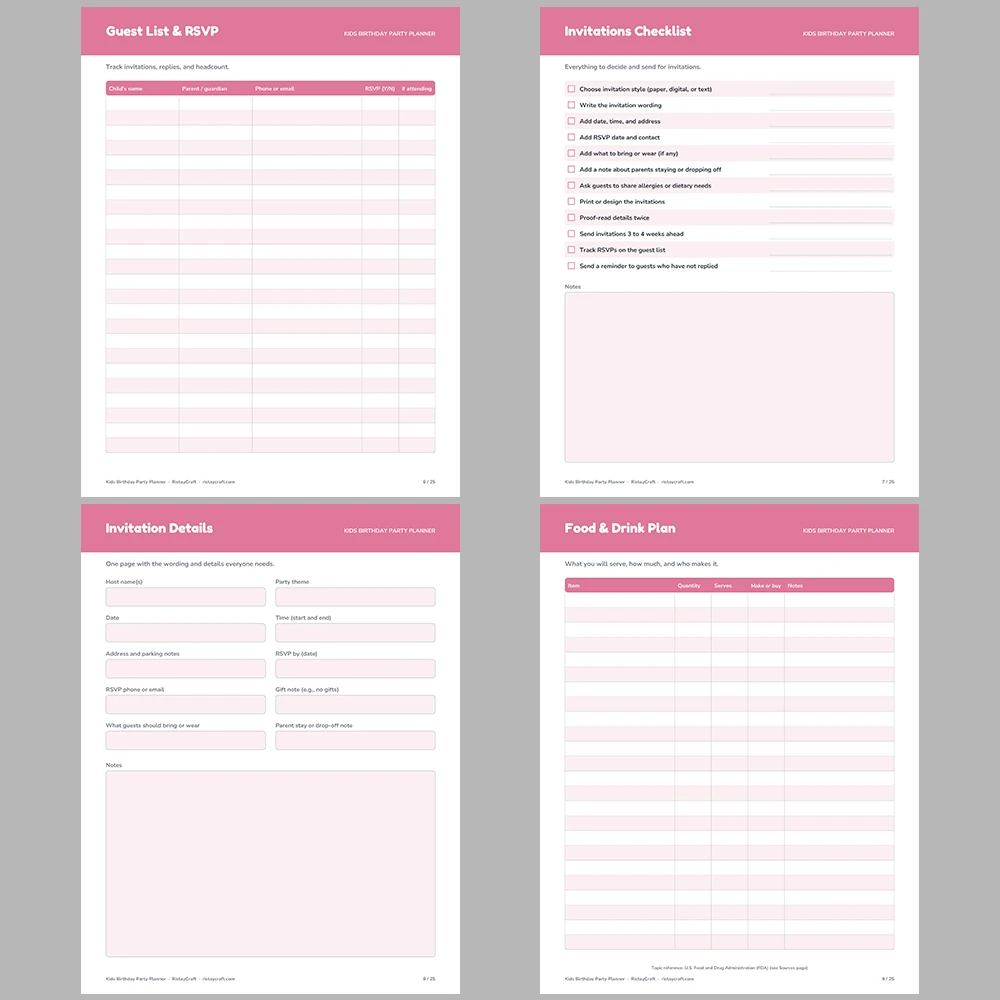 Kids Birthday Party Planner Printable | Party Planning Binder PDF | Guest List, Budget, RSVP, Timeline | Instant Download