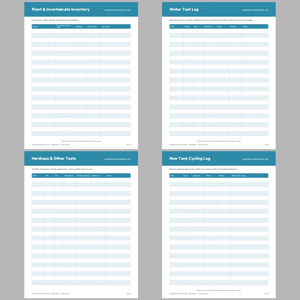 Aquarium Maintenance Log Printable | Fish Tank Water Test Tracker | Water Change Log | Aquarium Planner PDF | Instant Download