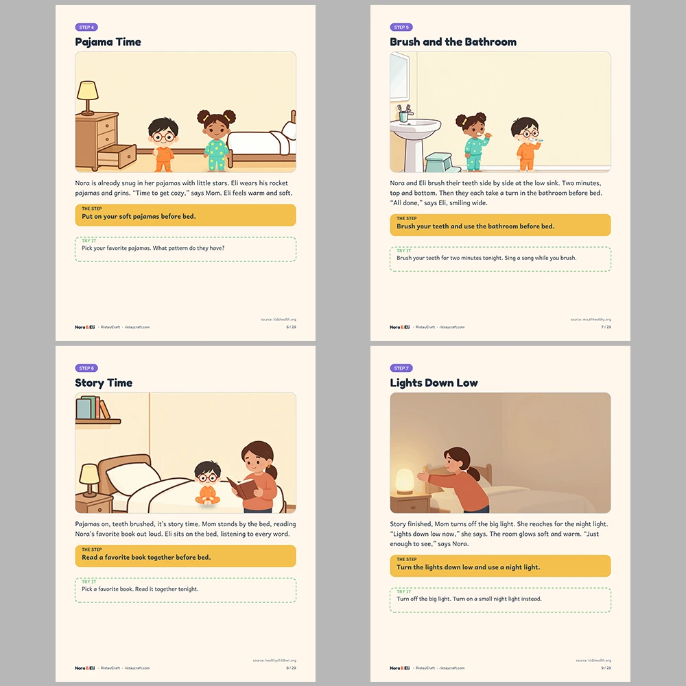 Bedtime Routine Social Narrative for Kids | 29-Page Printable Big Moment Story Ages 4-8 | Sleep Habits Activities