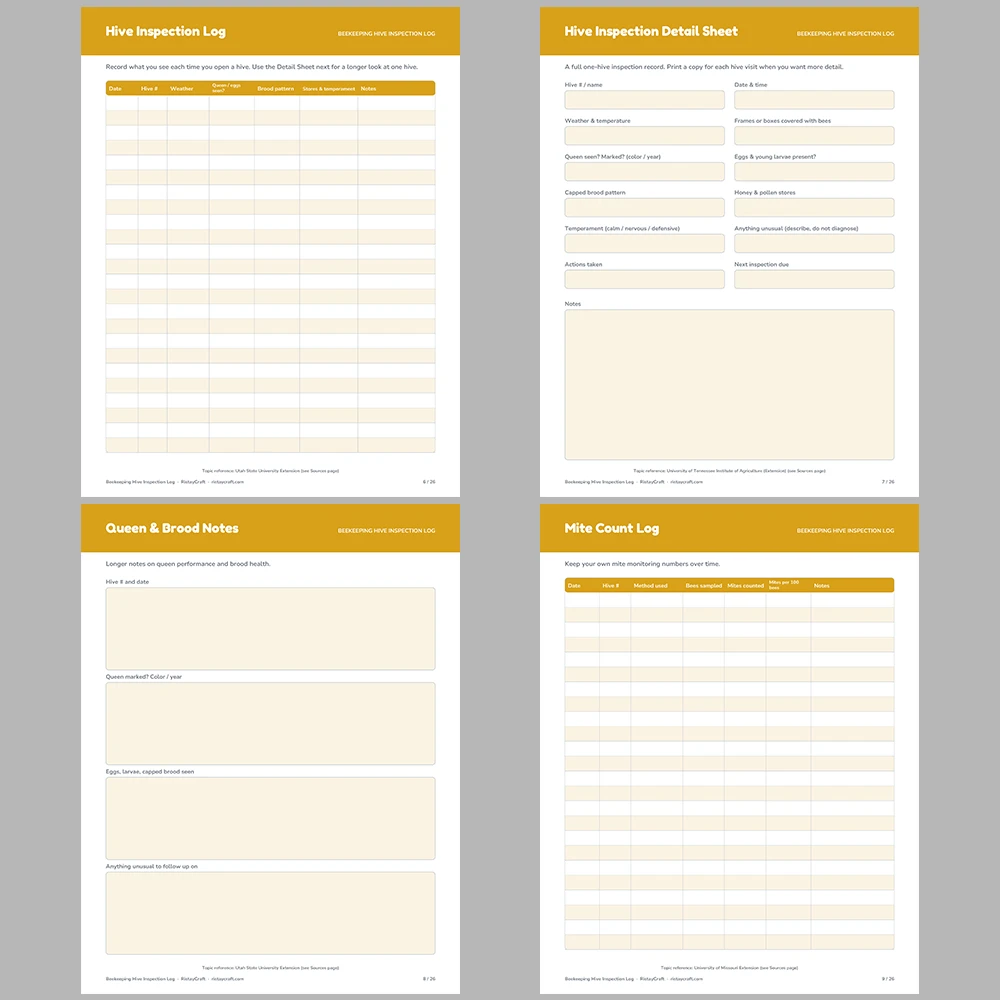 Beekeeping Log Printable | Hive Inspection Sheets | Apiary Record Keeping PDF | Honey Harvest Tracker | Beekeeper Binder Instant Download